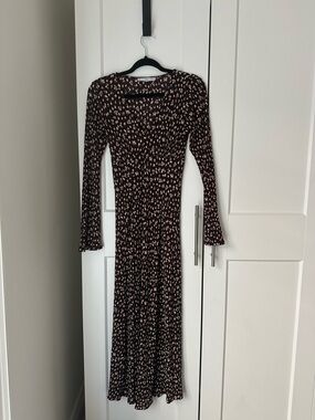 Zara Long Sleeve Brown Floral Midi Dress